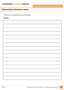 Presentation attendance sheet with table layout template