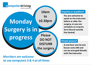 Monday Surgery is in progress sign
